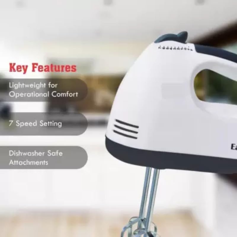 Electric 7 Speed Hand Mixer – Stainless Steel Beater & Dough Hook Attachments | High-Speed Blender for Smoothies, Cakes, Eggs, and Kitchen Mixing