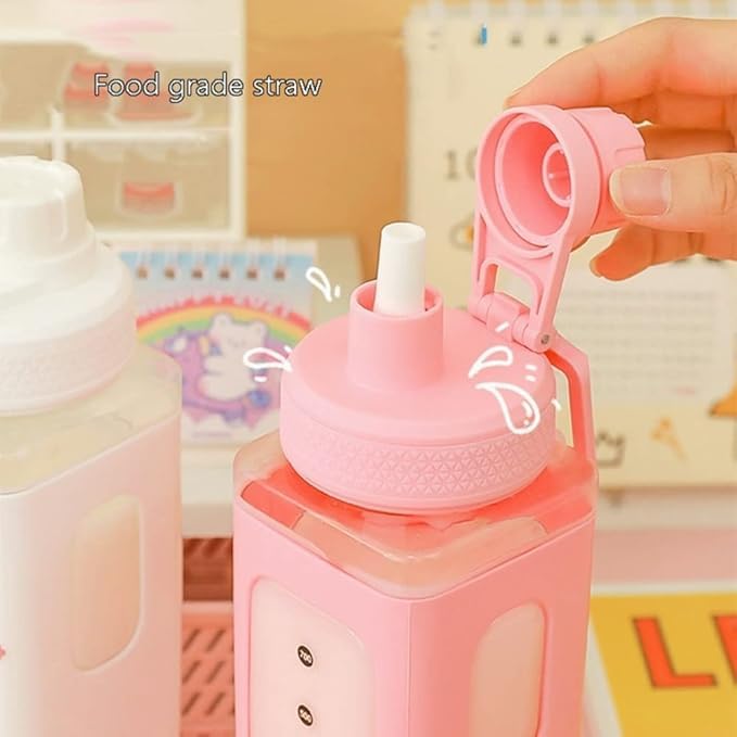 Cute Kawaii Water Bottle for Girls – 700ml Leak-Proof Sports Bottle with 3 Stickers, 3 Rubber Stickers & 1 Straw |