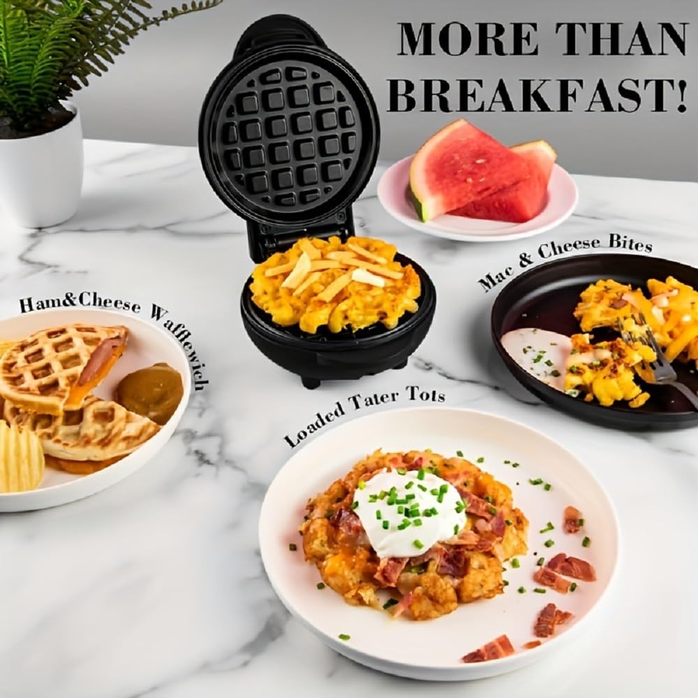 Mini Waffle Maker – Non-Stick Compact Waffle Iron for Homemade Golden Waffles