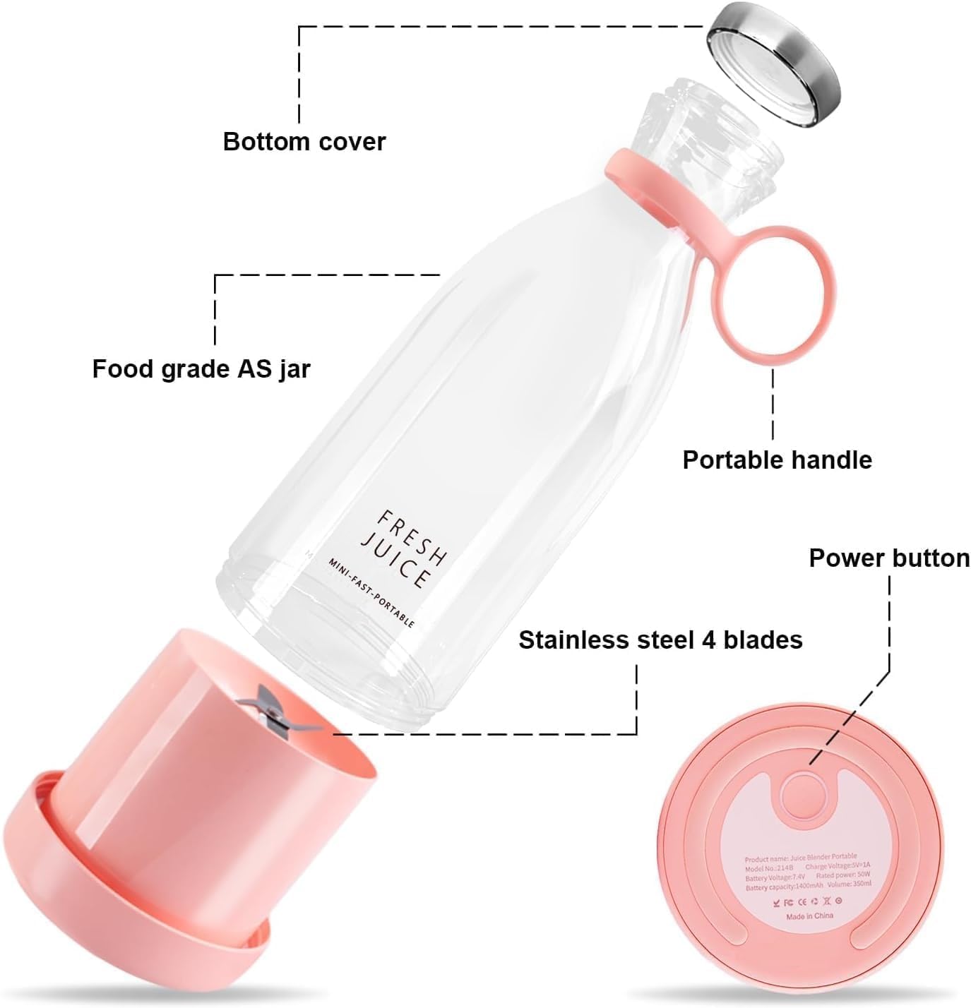 USB Rechargeable Mini Juicer Blender | Portable Electric Juicer Bottle 320ml Glass | 1400mAh Battery (Multicolor)