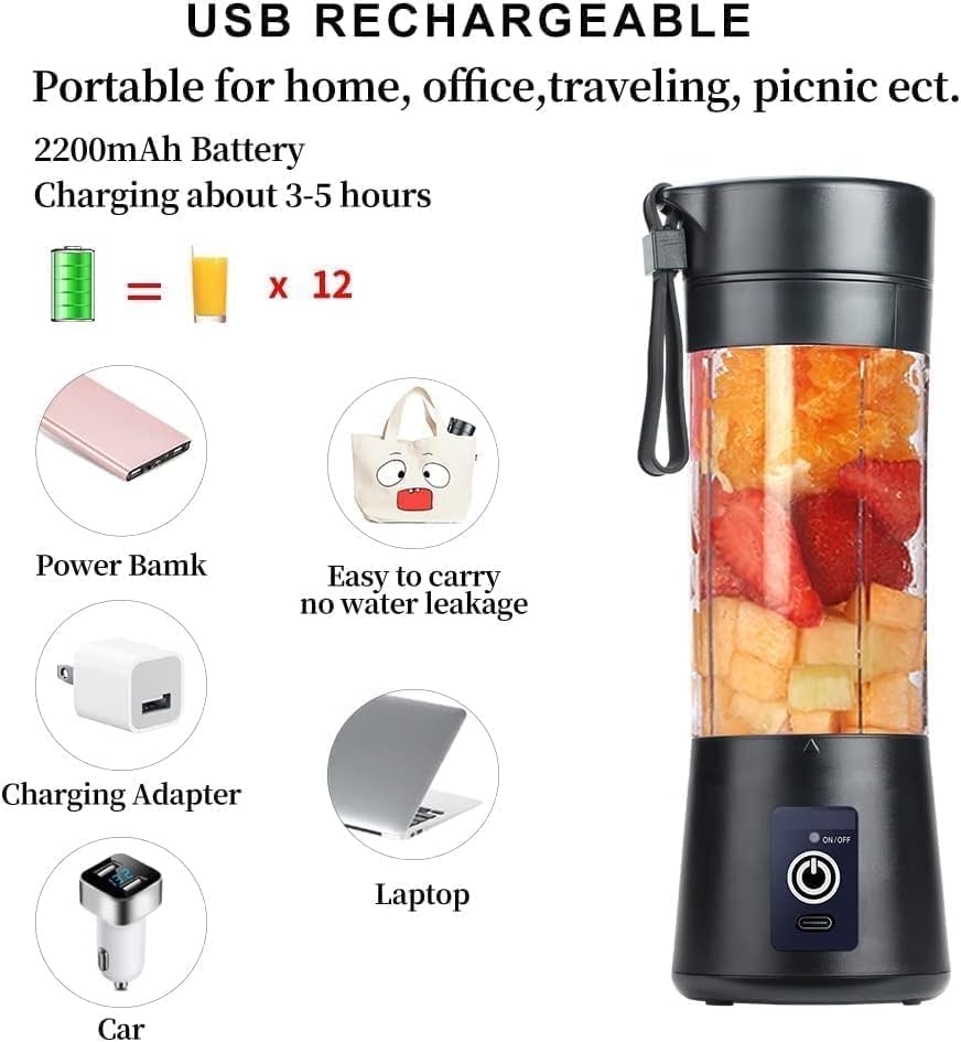 Portable USB Blender (380ml) – Make 12 Shakes per Charge | 50% OFF