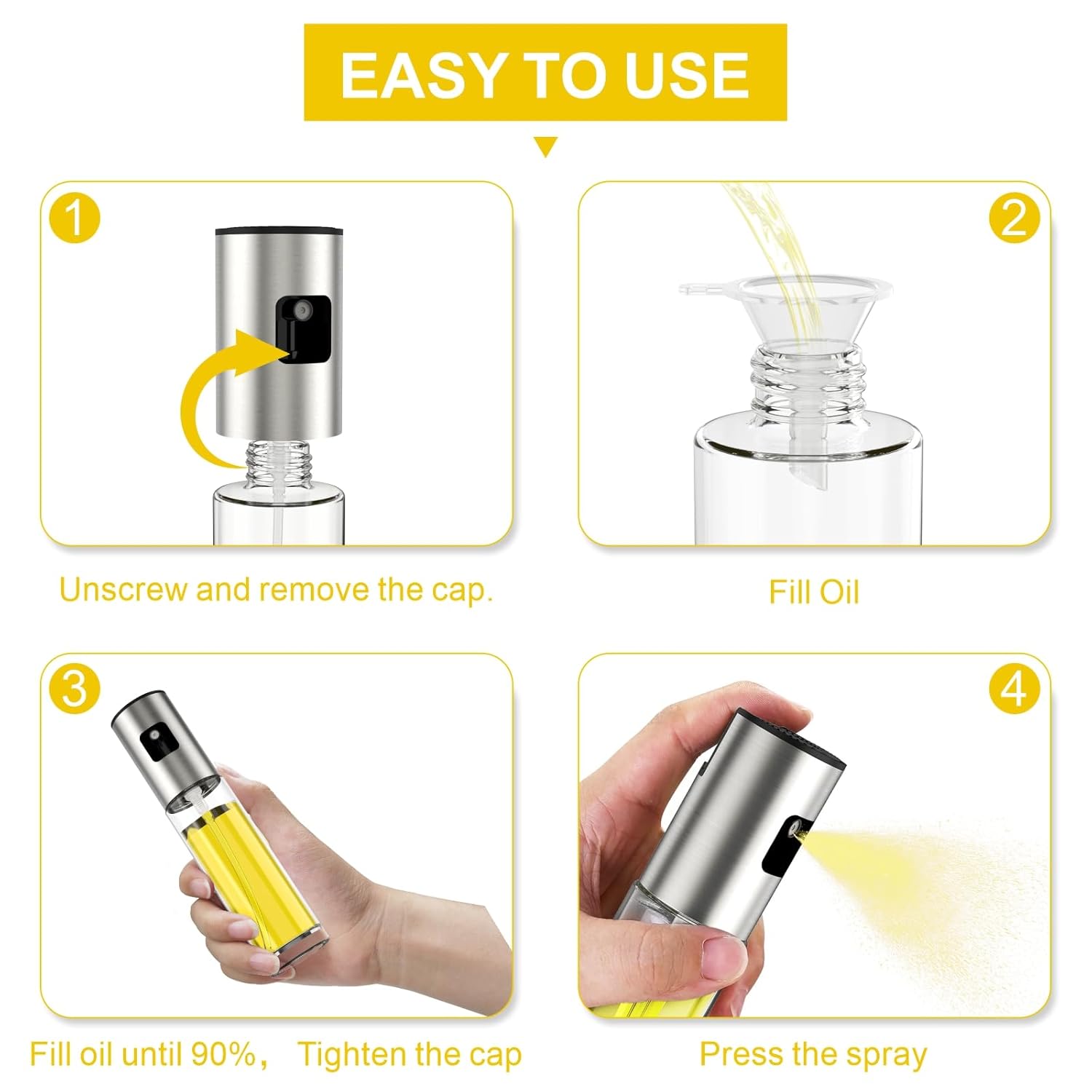 100ML Premium Olive Oil Sprayer for Cooking – Glass Oil Spray Bottle with 304 Stainless Steel