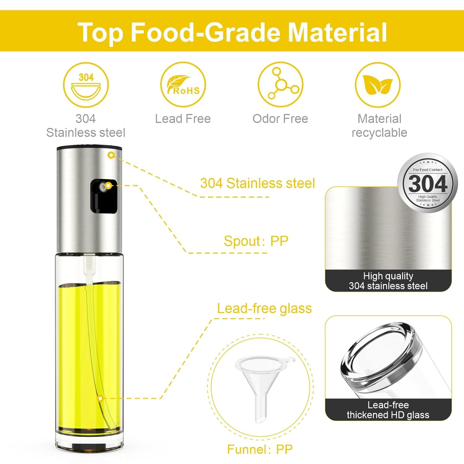 100ML Premium Olive Oil Sprayer for Cooking – Glass Oil Spray Bottle with 304 Stainless Steel