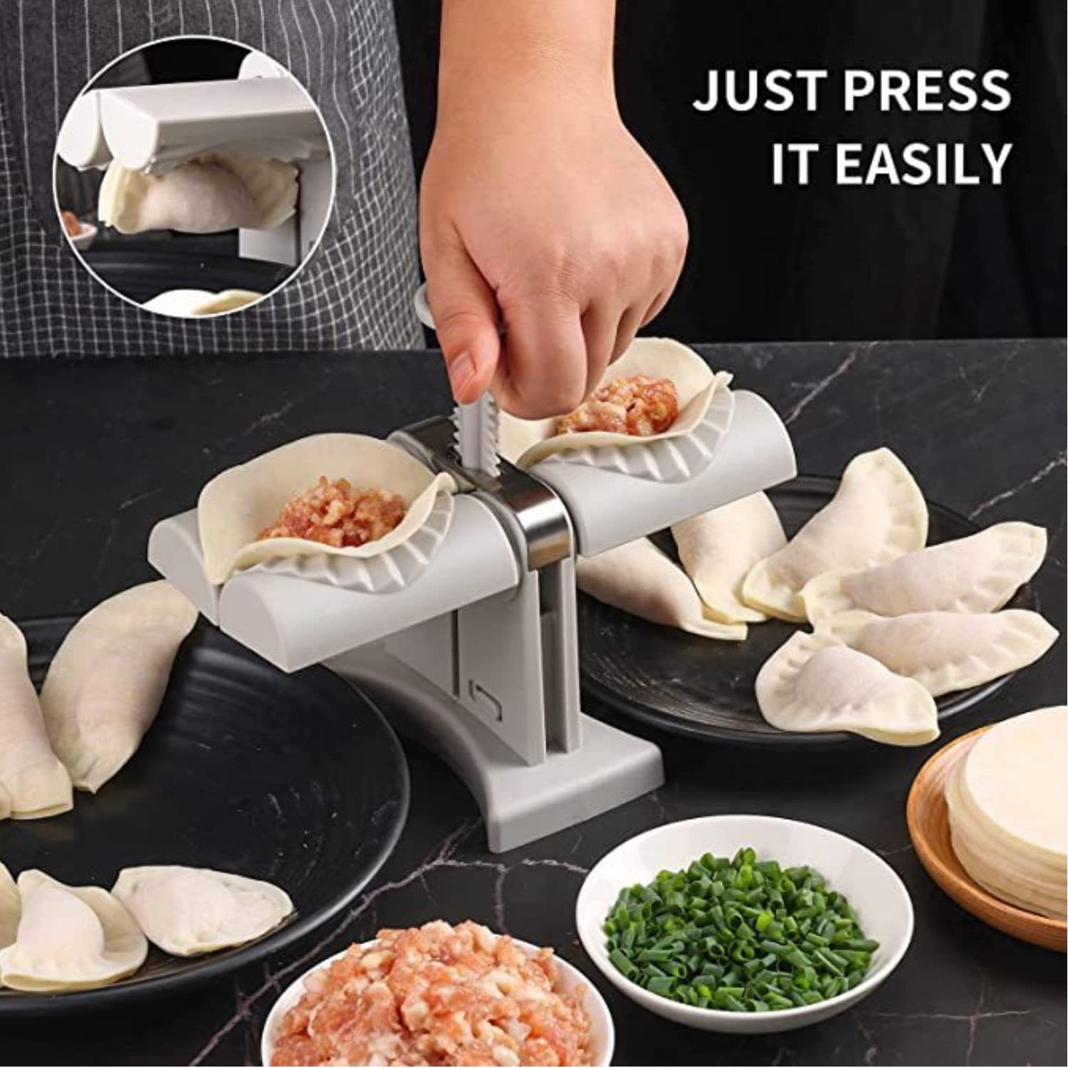 2-in-1 Dumpling Maker Machine – Double Head Momo Press with Accessories | Easy Dumpling Maker