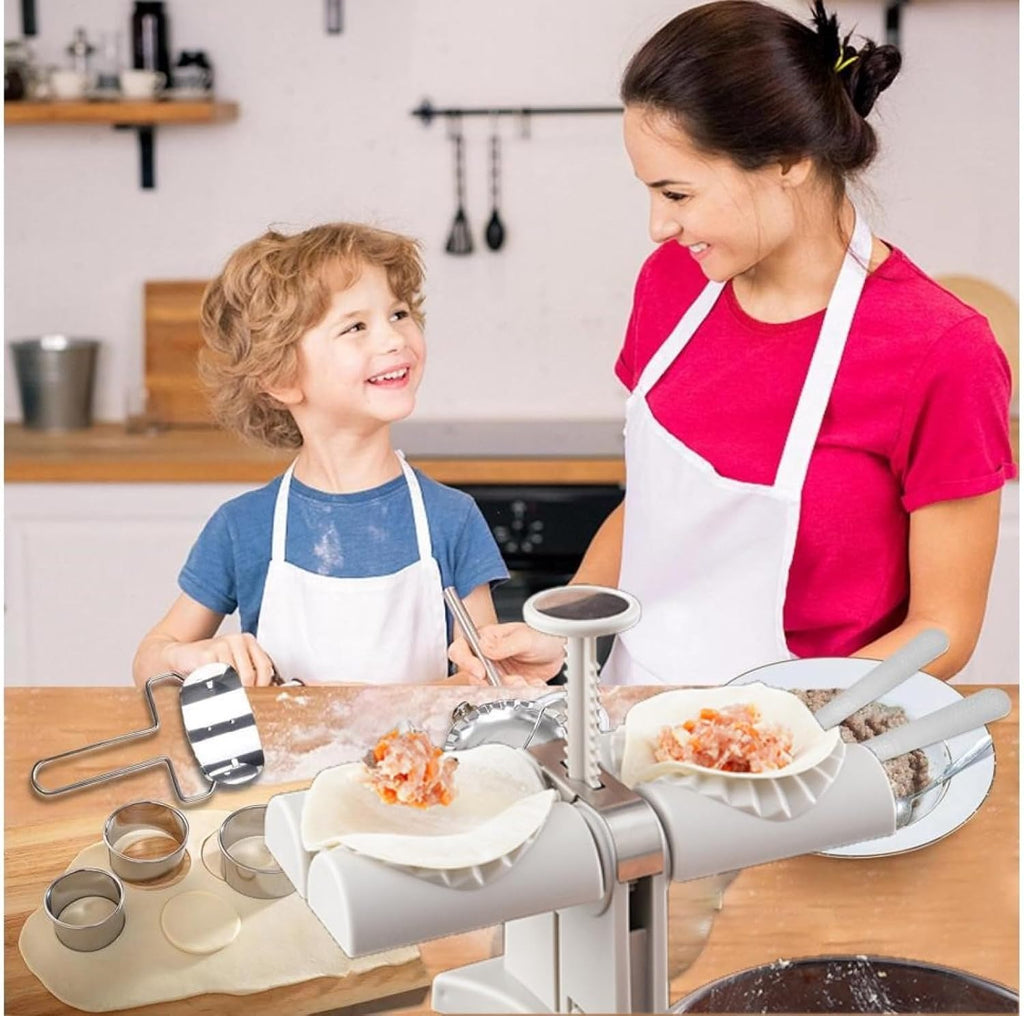 2-in-1 Dumpling Maker Machine – Double Head Momo Press with Accessories | Easy Dumpling Maker