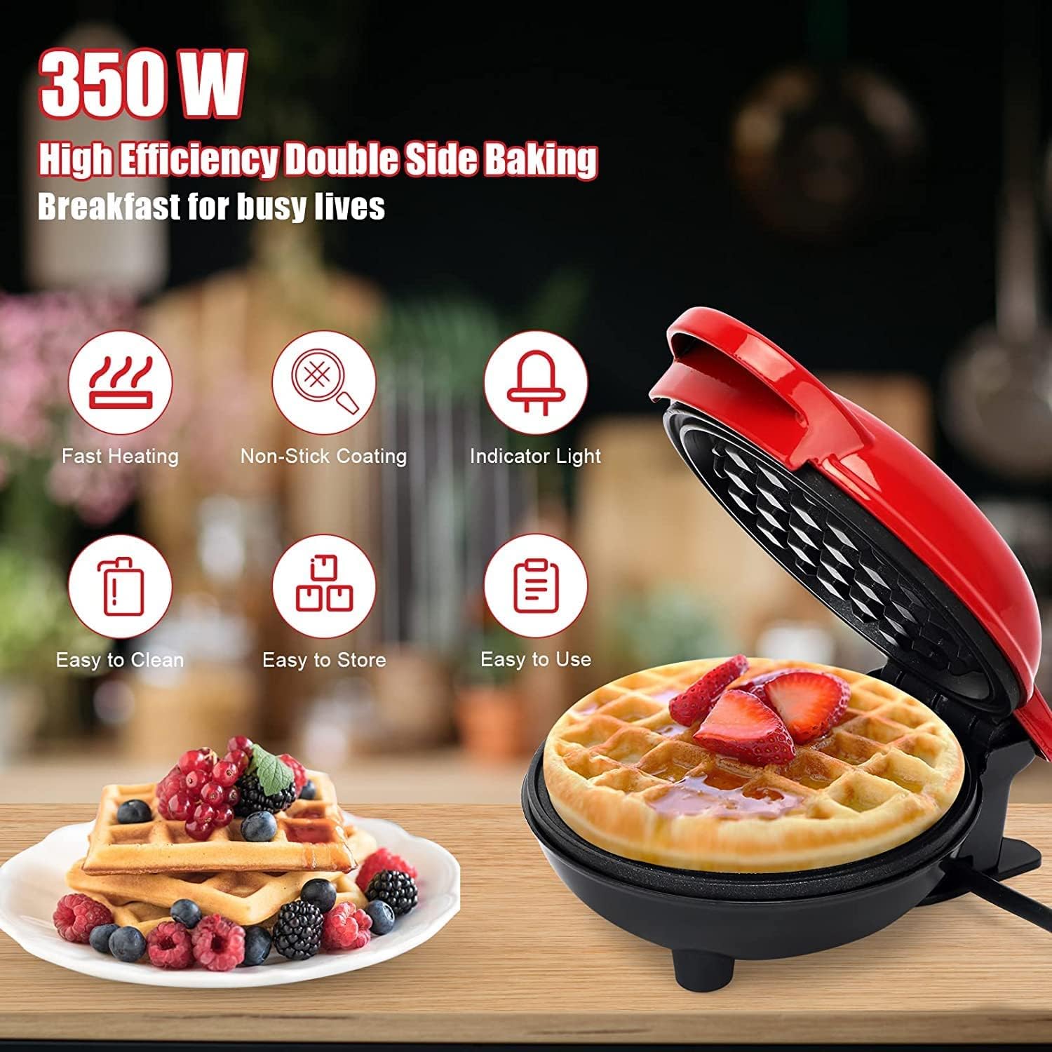 Mini Waffle Maker – Non-Stick Compact Waffle Iron for Homemade Golden Waffles