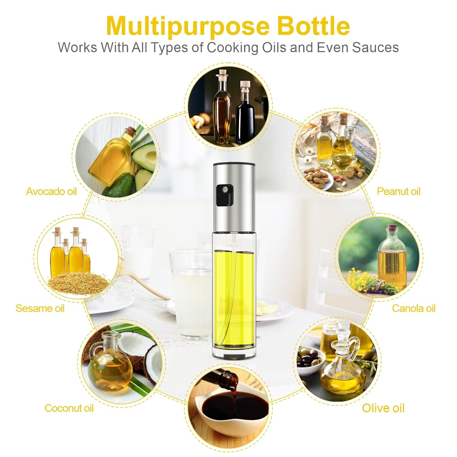 100ML Premium Olive Oil Sprayer for Cooking – Glass Oil Spray Bottle with 304 Stainless Steel