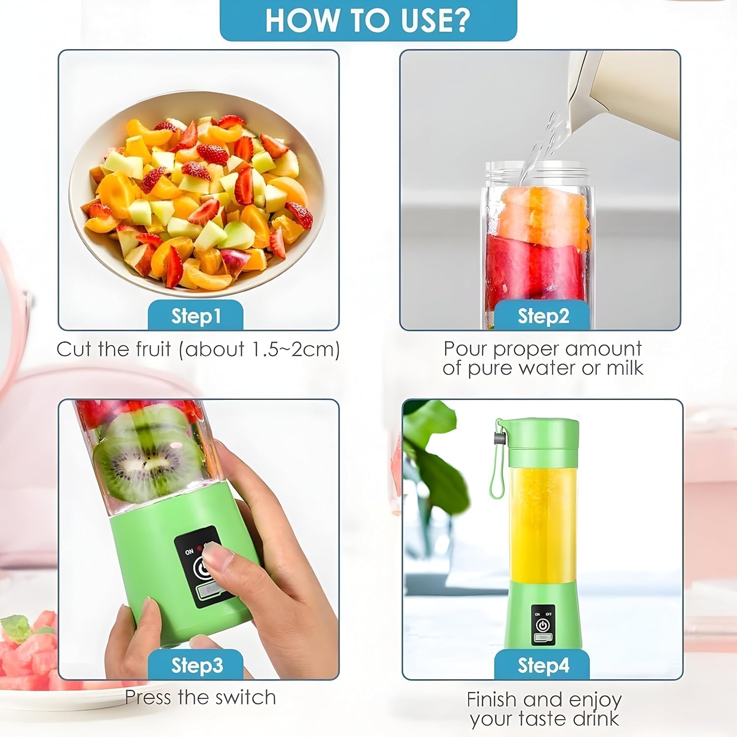 Portable USB Blender (380ml) – Make 12 Shakes per Charge | 50% OFF