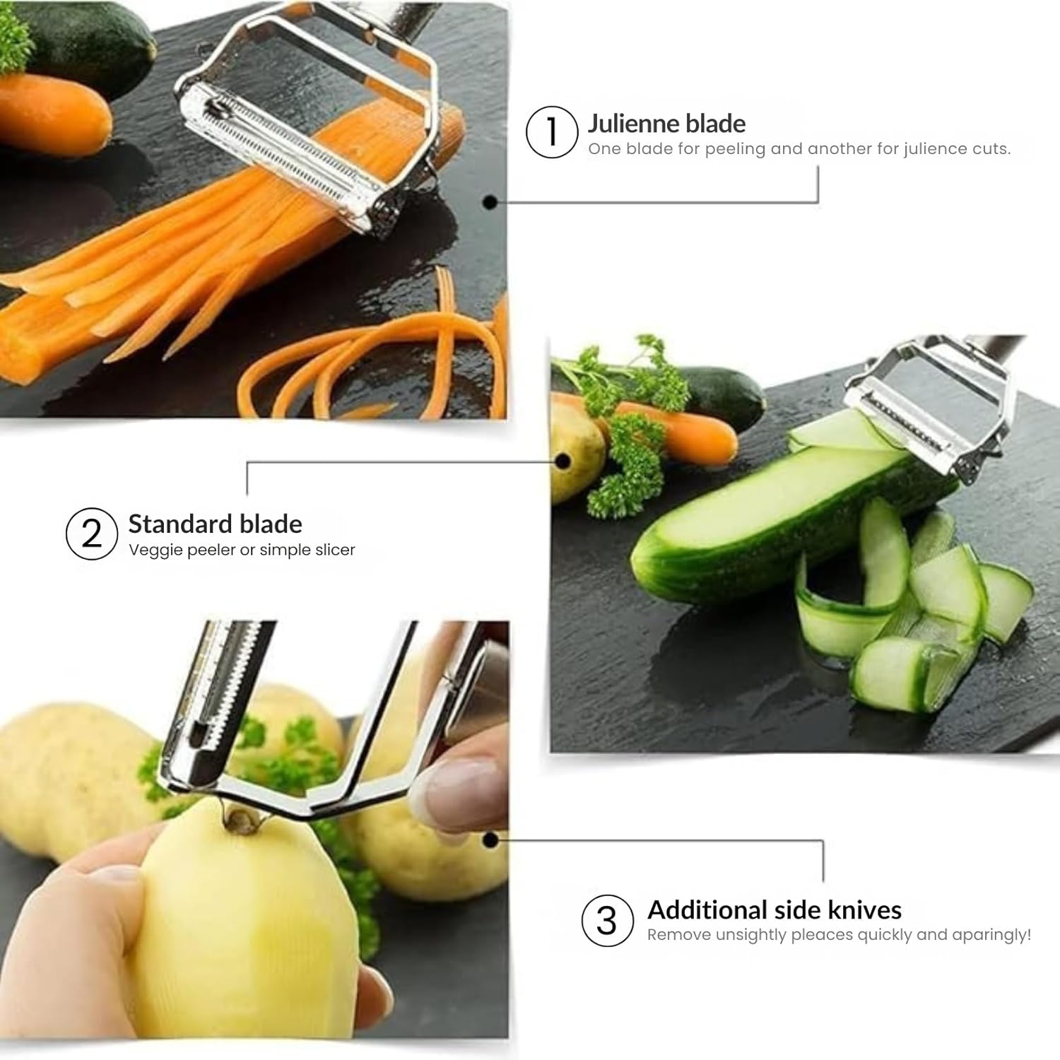 Premium Stainless Steel Multi-Functional Vegetable Peeler – Effortless Slicing, Peeling & Julienne Cutter – Sharp, Durable, Easy to Clean – Must-Have Kitchen Tool