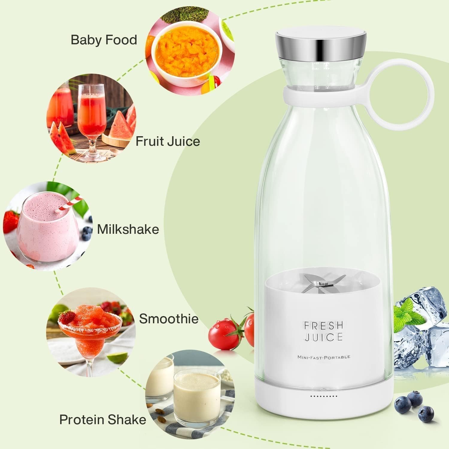 USB Rechargeable Mini Juicer Blender | Portable Electric Juicer Bottle 320ml Glass | 1400mAh Battery (Multicolor)