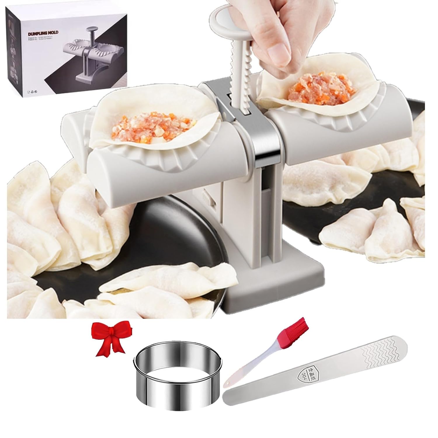 2-in-1 Dumpling Maker Machine – Double Head Momo Press with Accessories | Easy Dumpling Maker