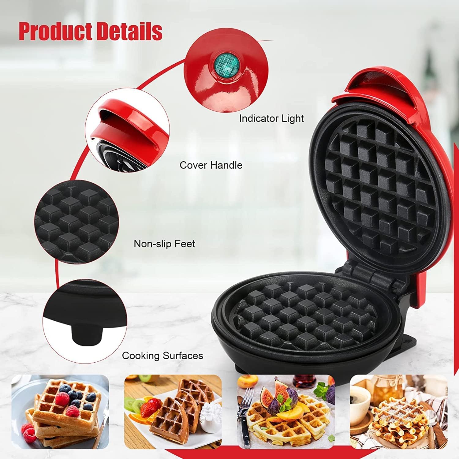 Mini Waffle Maker – Non-Stick Compact Waffle Iron for Homemade Golden Waffles